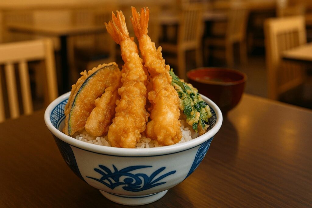 Affordable tempura rice bowl (tendon) meal in Tokyo
