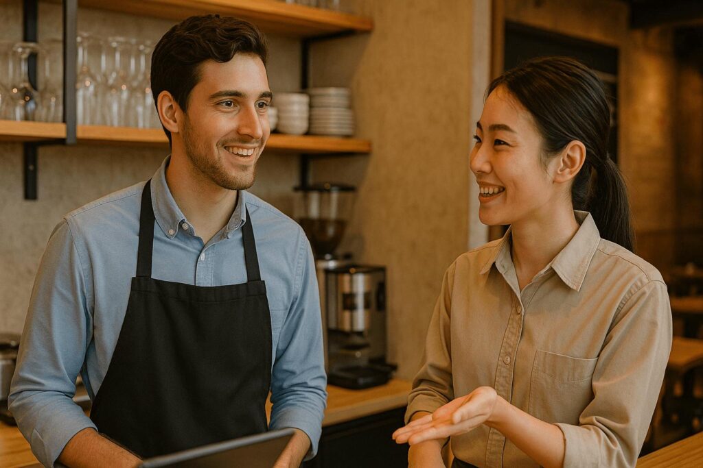 Foreigner working part-time in Japan at a local restaurant or café