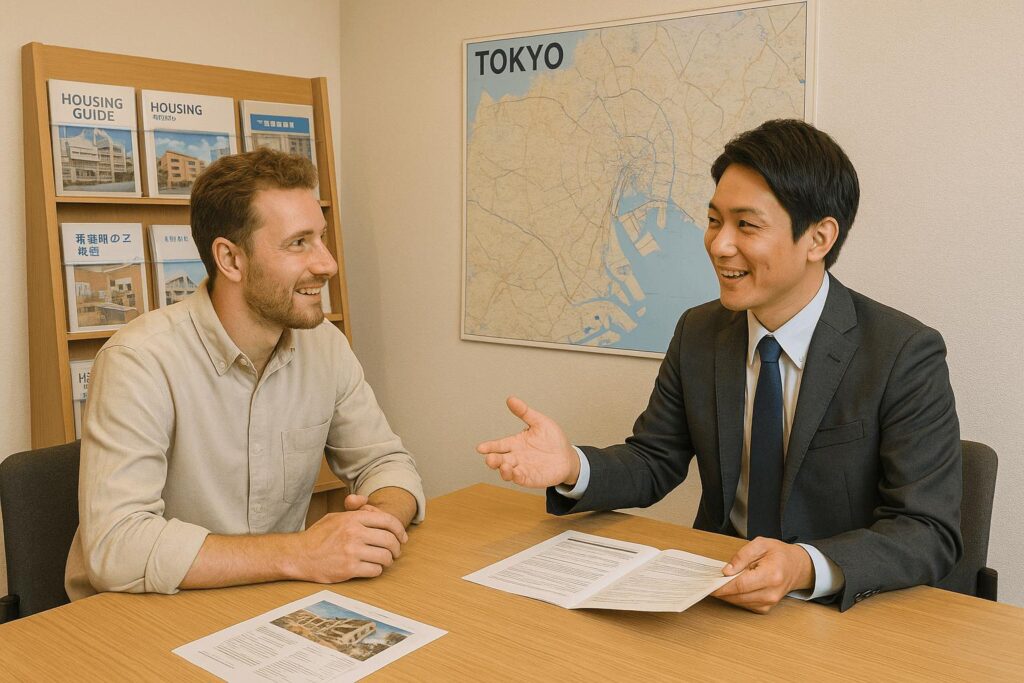 Foreigner getting housing support from real estate office in Tachikawa, Tokyo