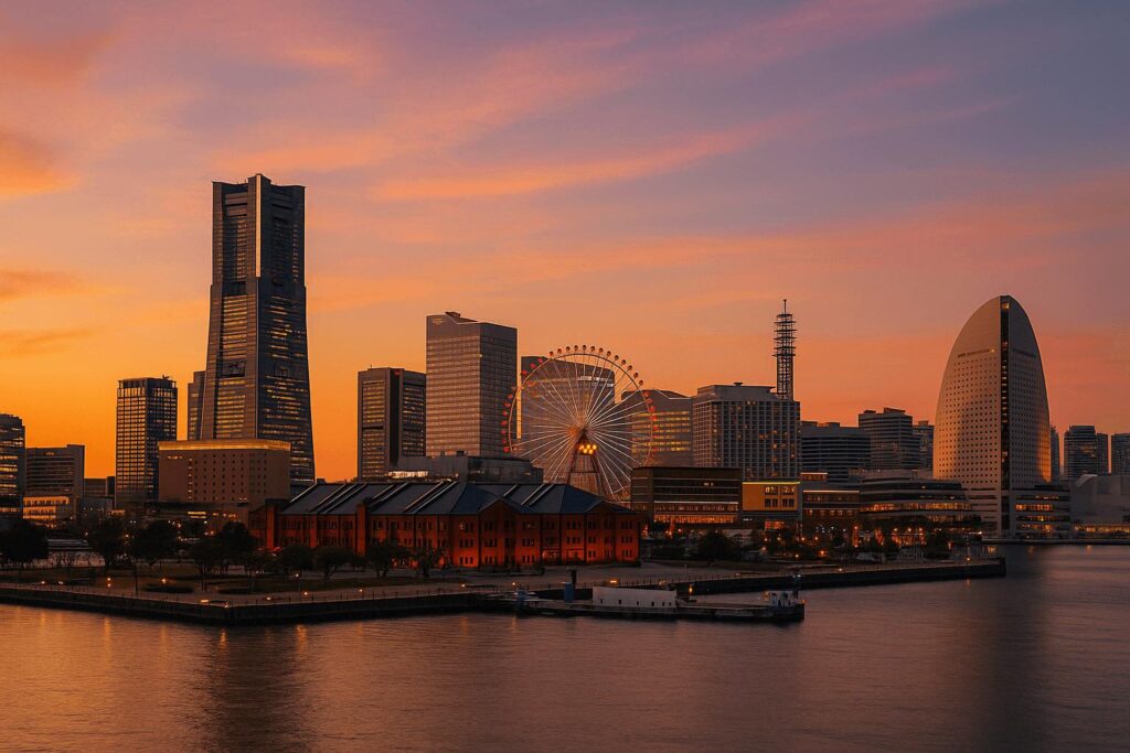 Yokohama Minato Mirai skyline with Ferris wheel and waterfront view