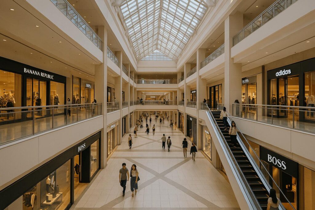 Shopping mall in Yokohama with international stores and modern design