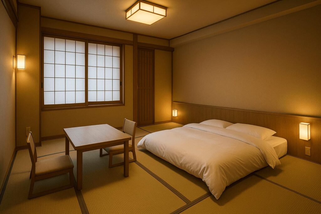 Tatami-style guest room in Tokyo hot spring hotel