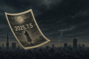 Open manga book showing a mysterious page dated “2025.7.5” that sparked earthquake rumors