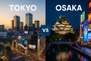Tokyo and Osaka skylines side-by-side showing city contrast for living comparison
