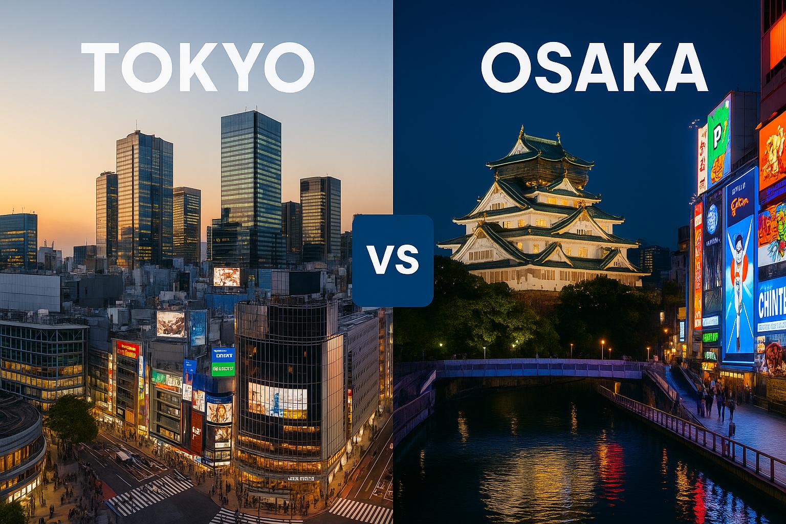 Tokyo and Osaka skylines side-by-side showing city contrast for living comparison