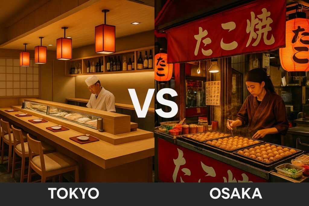 Sushi in Tokyo and takoyaki street food in Osaka