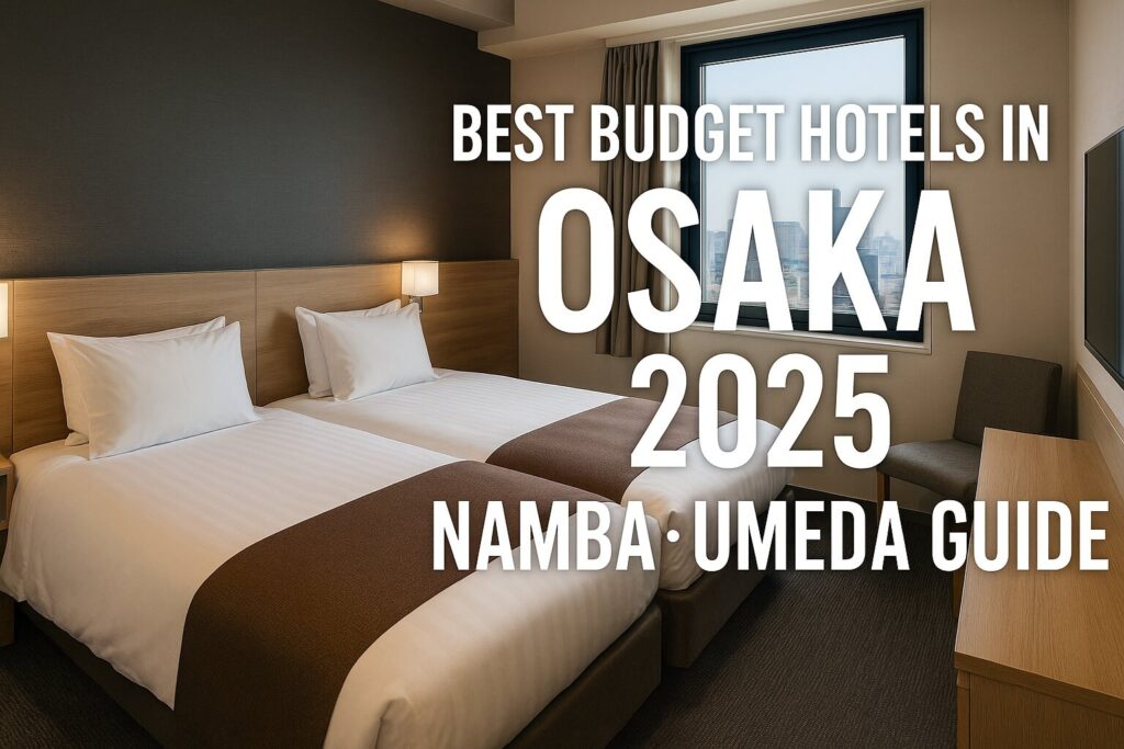 "Modern budget hotel room in Osaka with twin beds, representing best affordable hotels near Namba and Umeda in 2025"
