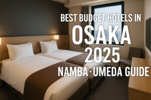 Best Budget Hotels in Osaka 2025: Top 8 Value Accommodations in Namba & Umeda "Modern budget hotel room in Osaka with twin beds, representing best affordable hotels near Namba and Umeda in 2025"