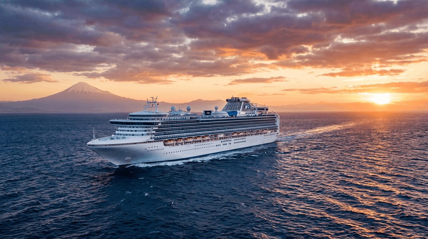 Luxury cruise ship sailing Japanese waters