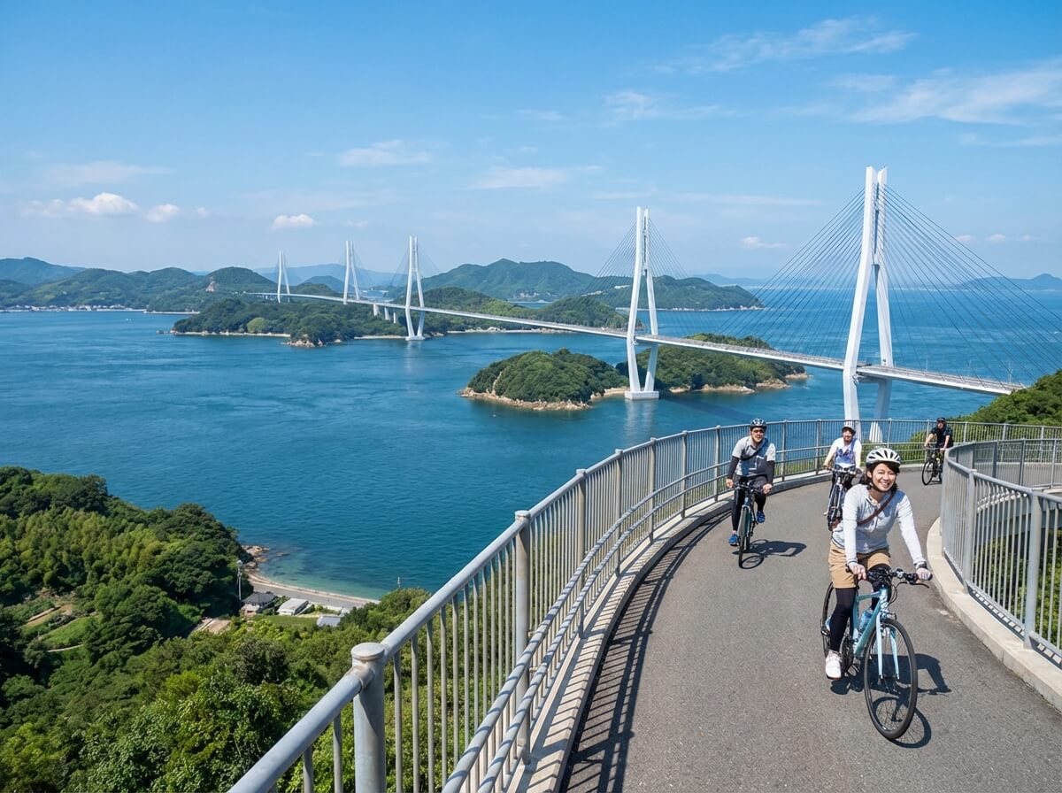 Shimanami Kaido cycling route with bridges over Seto Inland Sea