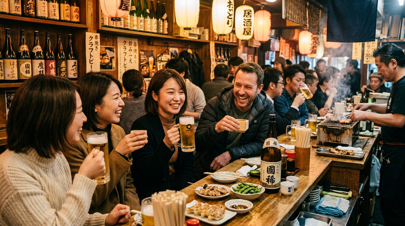 A relaxed Sapporo local bar hopping night with craft beer, sake, and conversation in cozy izakaya settings