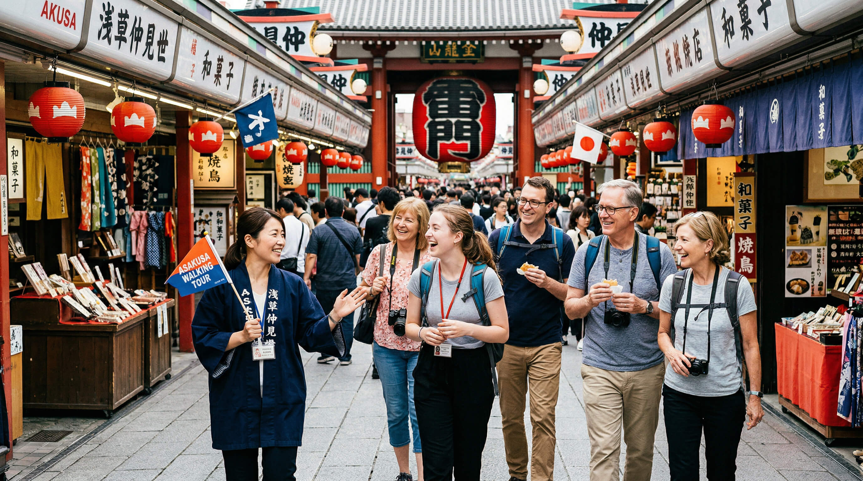 Asakusa past and present walking tour with snacks image