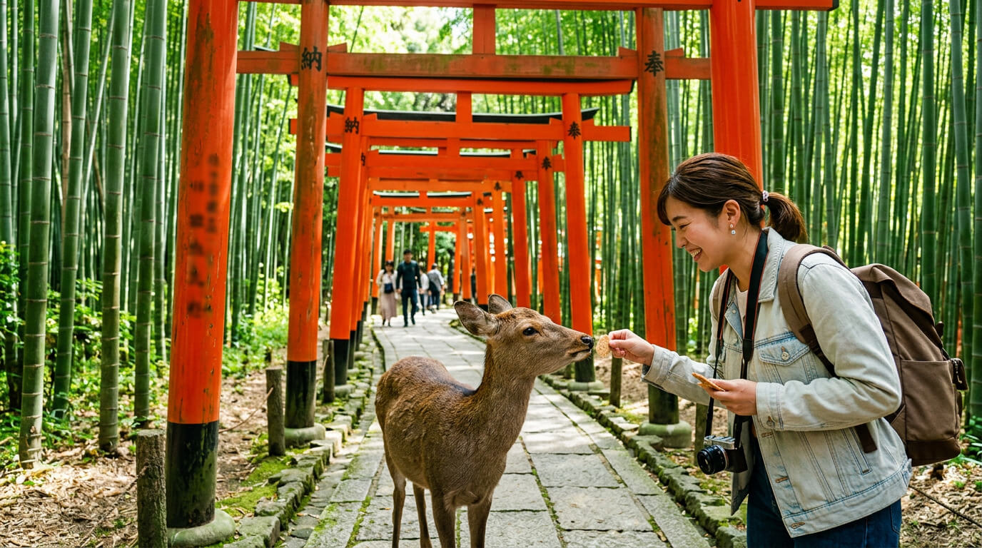 Kyoto and Nara day tour from Osaka with torii gates deer and bamboo grove