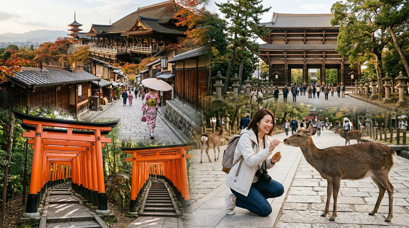 Best of Kyoto and Nara highlights day tour from Osaka with temples deer and cultural scenery