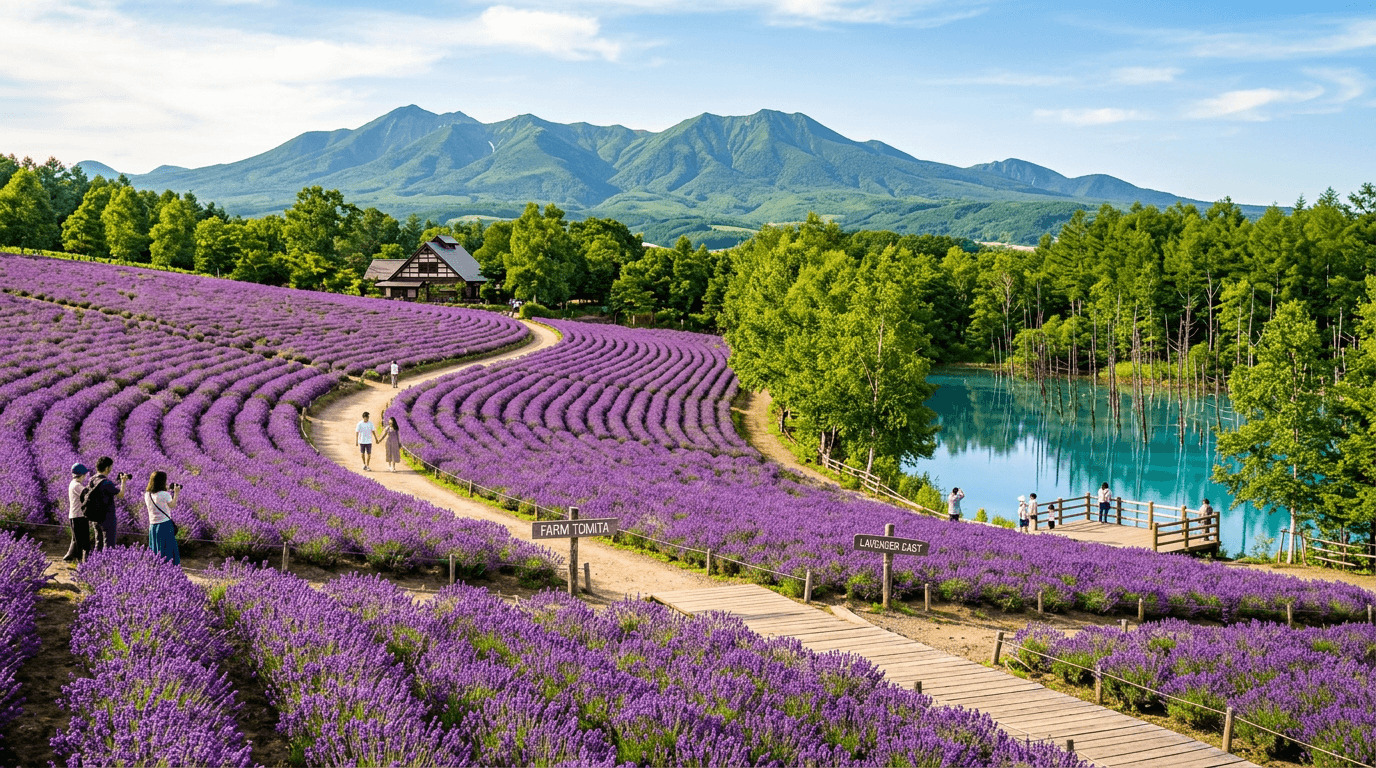 Lavender fields in Furano and the Blue Pond on a summer day trip from Sapporo
